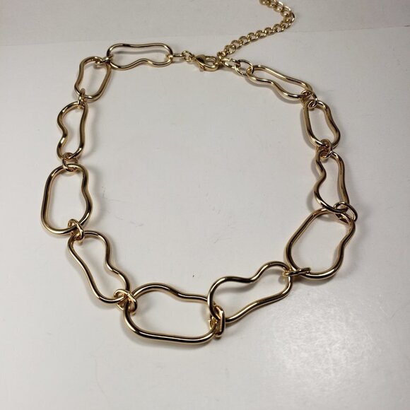 Gold-Tone Abstract Link Chain Hoop 18-inch Necklace – Women's Fashion Jewelry - Picture 7 of 7